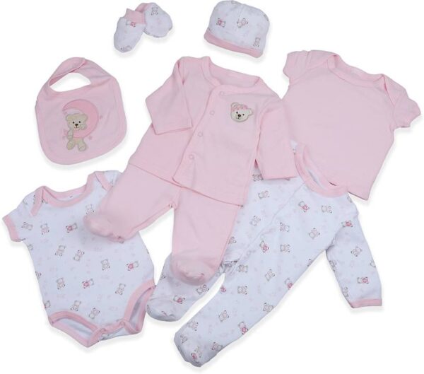 Baby Boys & Baby Girls Casual Romper Bodysuit, Mitten, Bib, Vest, Cardigan, Pyjama, Cap??(Pink)