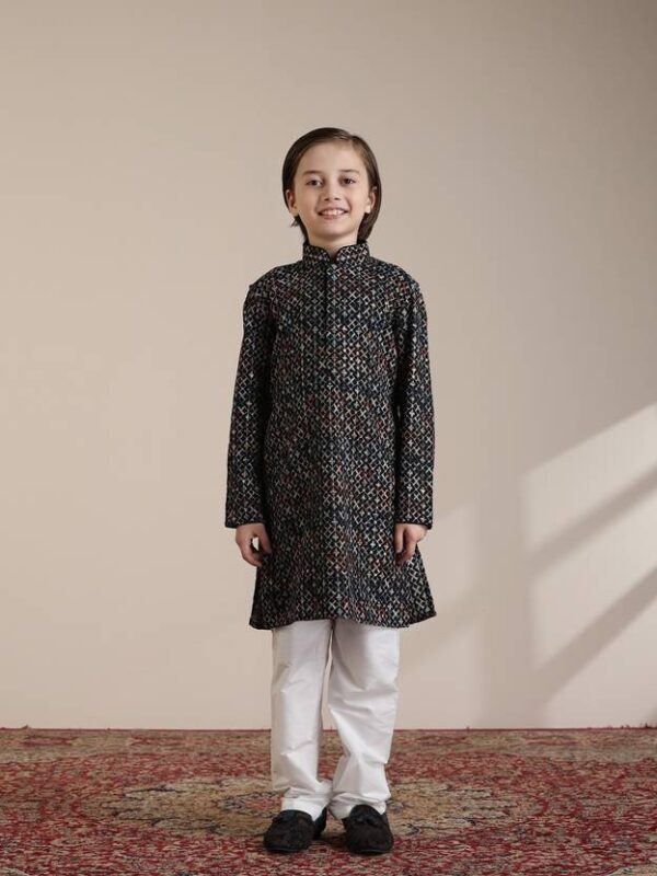 Boys Festive & Party Kurta and Pyjama Set??(Black Pack of 1)