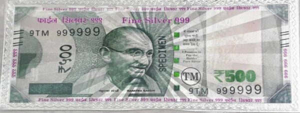LVA CREATIONS ?Fine Silver Currency Note of 500 with 999 Purity for gift in happy birthday & happy anniversary.Festive gift pack for pooja & Dhanteras diwali. S 999 5 g Silver Bar