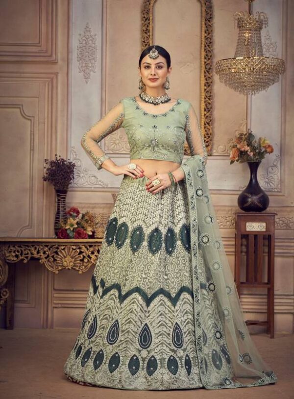 Embroidered Semi Stitched Lehenga Choli??(Light Green)