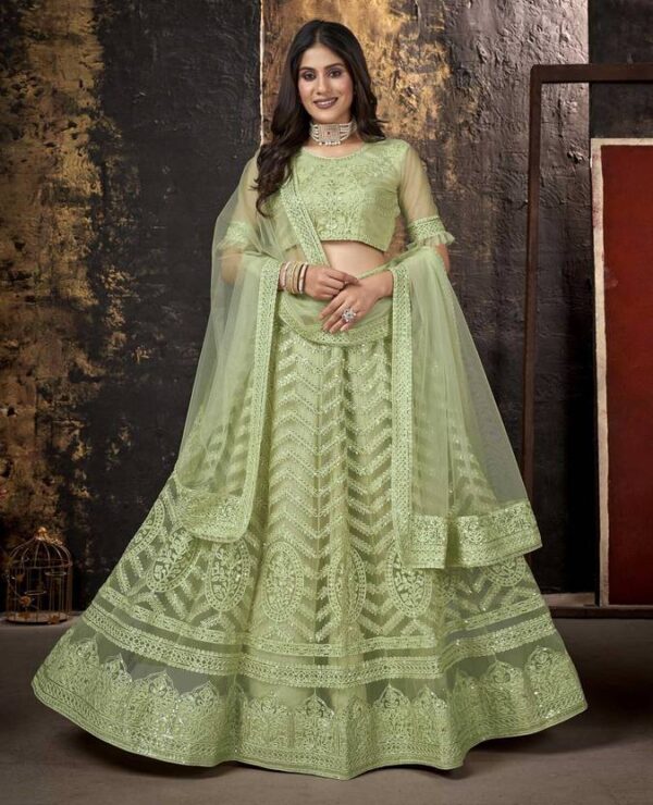 Embroidered Semi Stitched Lehenga Choli??(Green)
