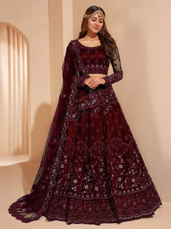 Embroidered Semi Stitched Lehenga Choli??(Maroon)