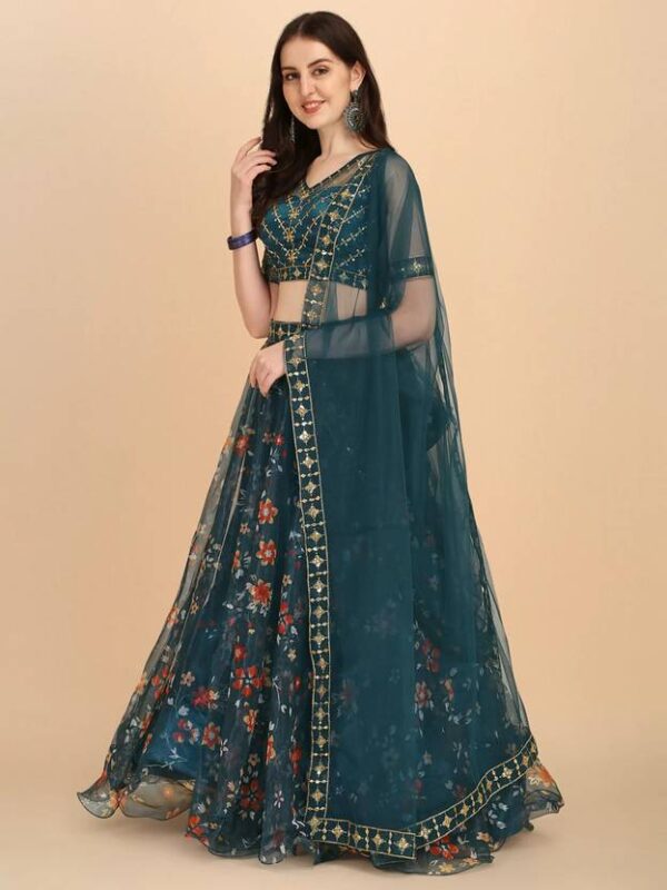 Embroidered Semi Stitched Lehenga Choli??(Light Blue)