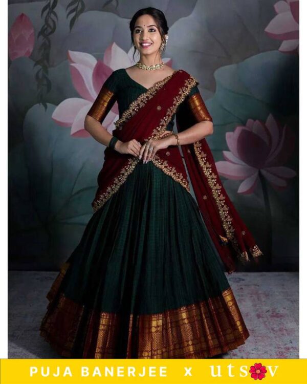 Self Design Semi Stitched Lehenga Choli??(Dark Green)