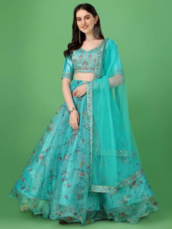 Printed Semi Stitched Lehenga Choli??(Light Blue)