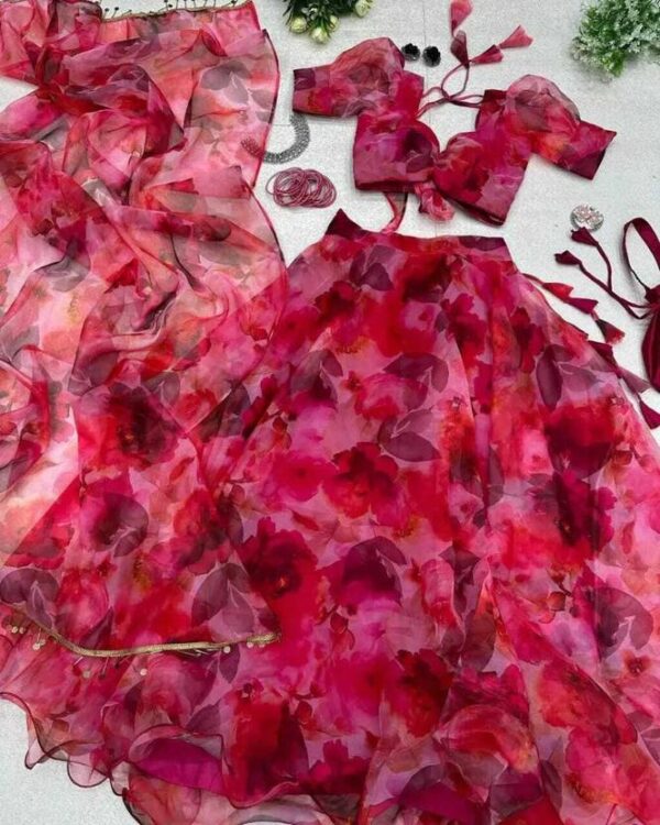 Digital Print Semi Stitched Lehenga & Crop Top??(Red)